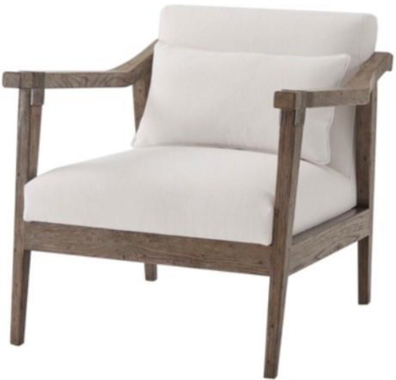 Wooden armchair with white cushions