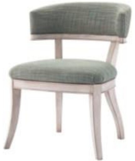 Light wood chair with green upholstered seat and back