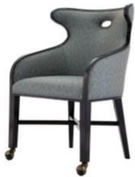 Beige T-shaped back dining chair with black legs