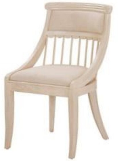 Wooden dining chair with curved back and black leather seat