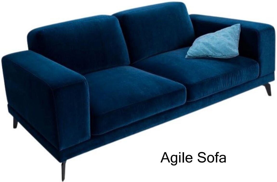 Deep blue velvet two-seater sofa